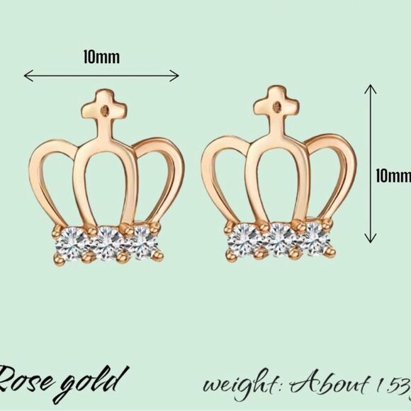 New Exclusivley Fancy Rose Gold Plated Crown Stud Earring AAA Zirconia - Picture 3 of 5